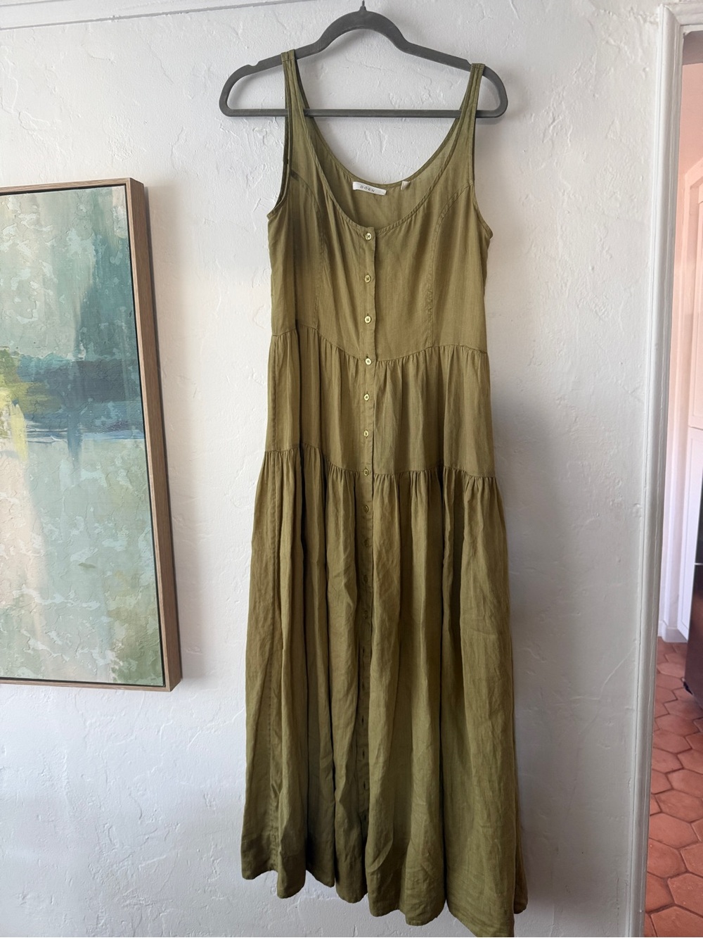 DOEN Avalon midi dress 100% ramie green Verbena color Medium